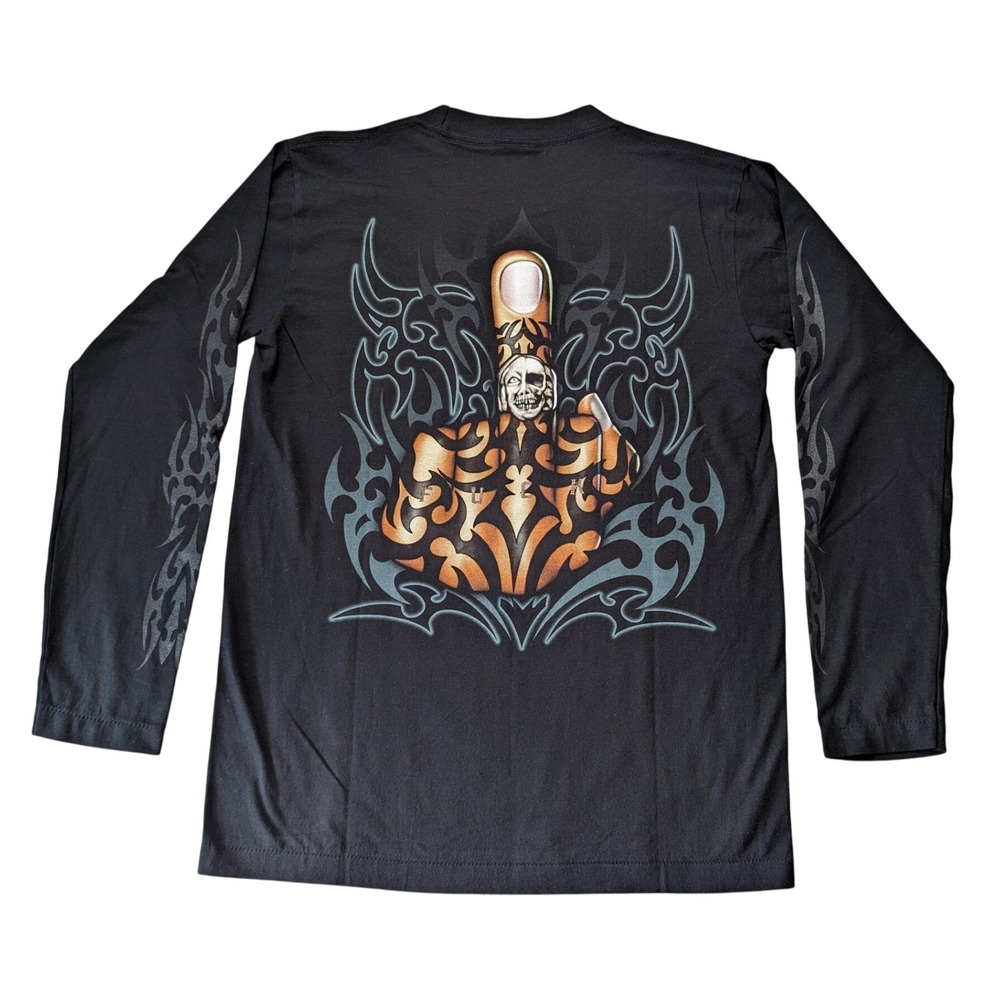 Vintage‎ Y2K Rock Eagle Men's Medium Black Long Sleeve Tribal Biker Tattoo Shirt